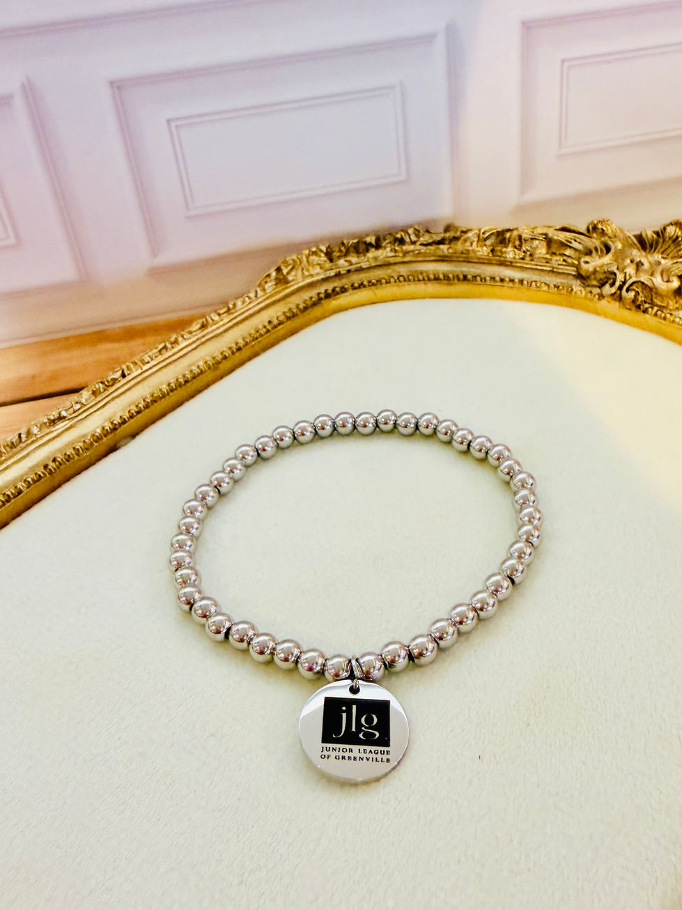 JLG Medallion Beaded Stretch Bracelet shown in Polished SS Finish