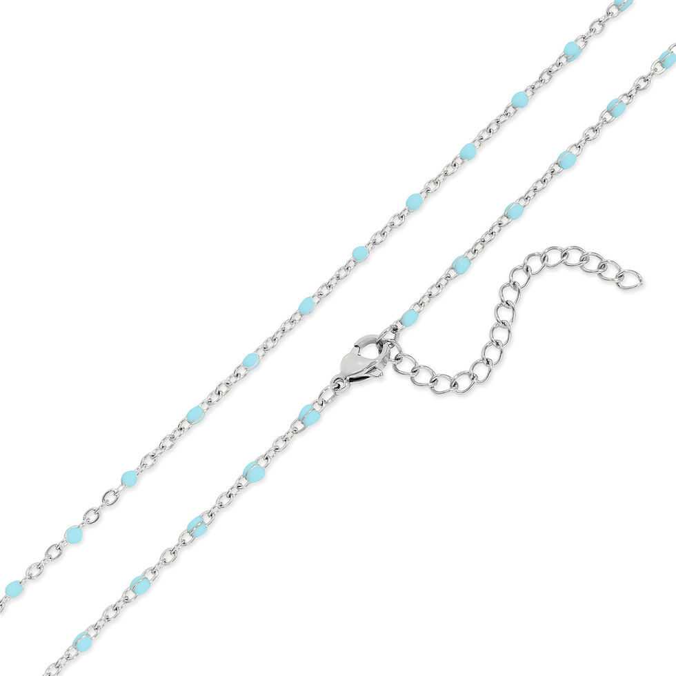 Petite Enamel Station Necklace shown in Polished Stainless Steel with clasp and extender chain - Turquoise