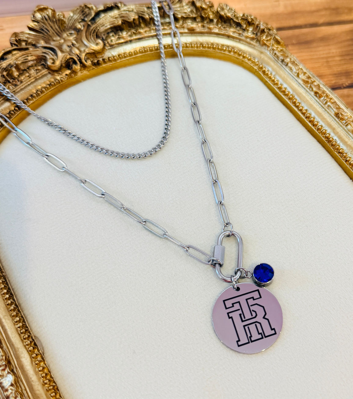 TR - Layered Carabiner Medallion Necklace shown in Polished SS