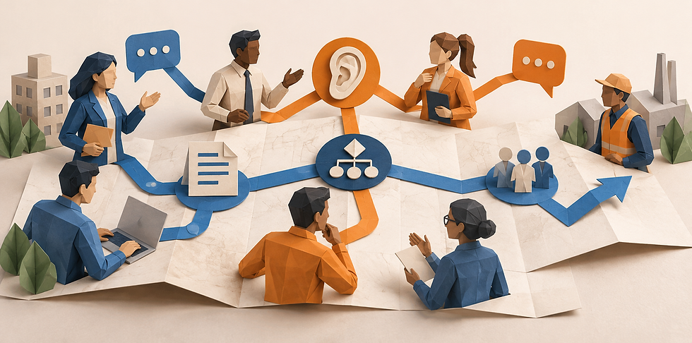 comunicación interna como una red que conecta escucha, mensajes, responsabilidades, públicos y decisiones