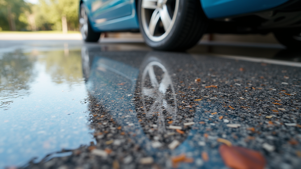 Close-up view of a high-gloss epoxy garage floor with decorative flakes