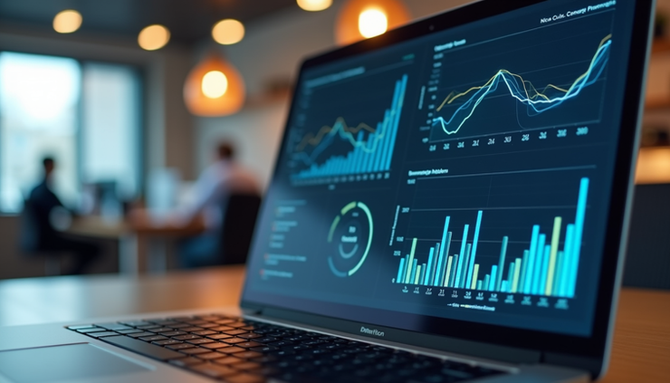 Eye-level view of a laptop screen showing AI software dashboard