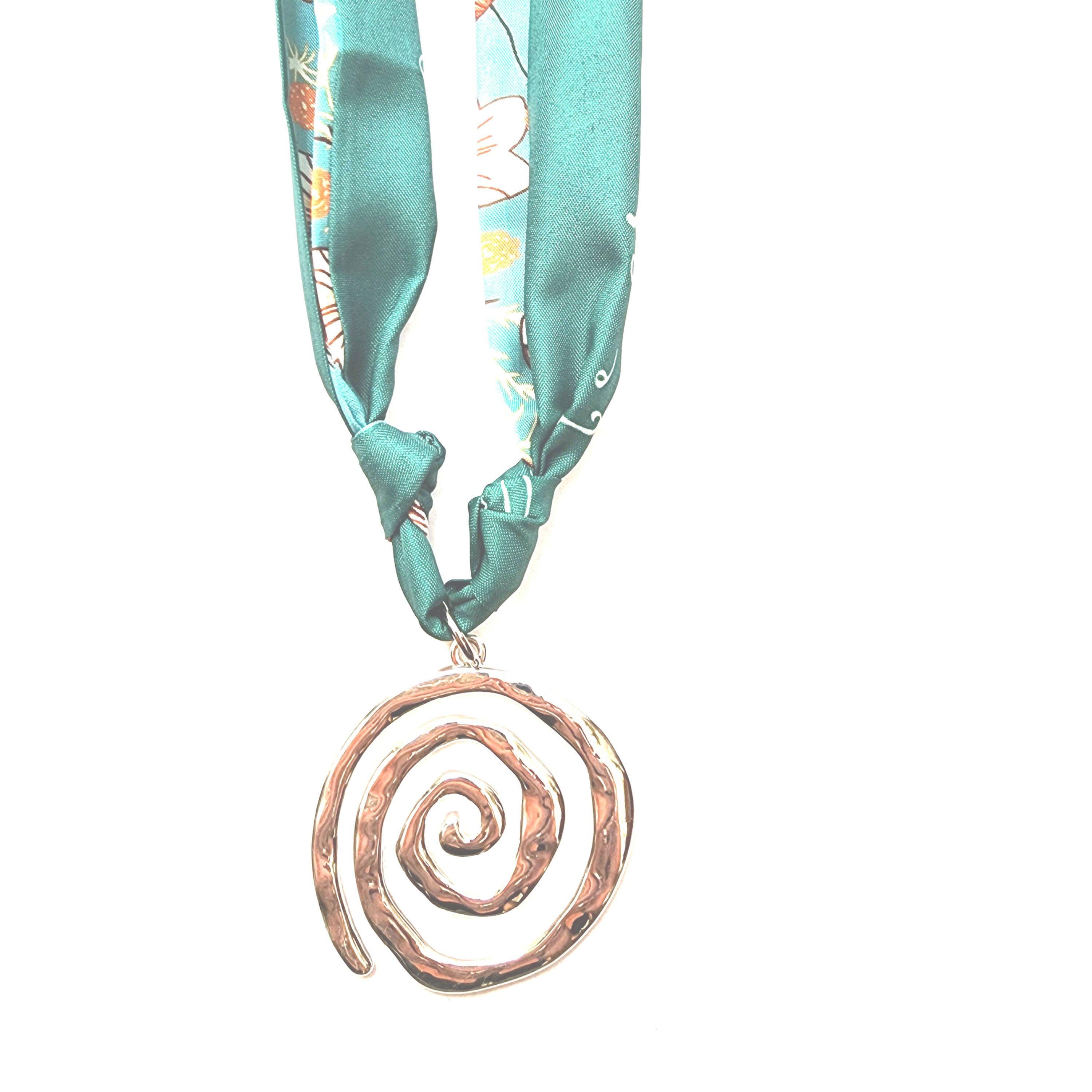 #14 Green w/silver pendant scarf Necklace 