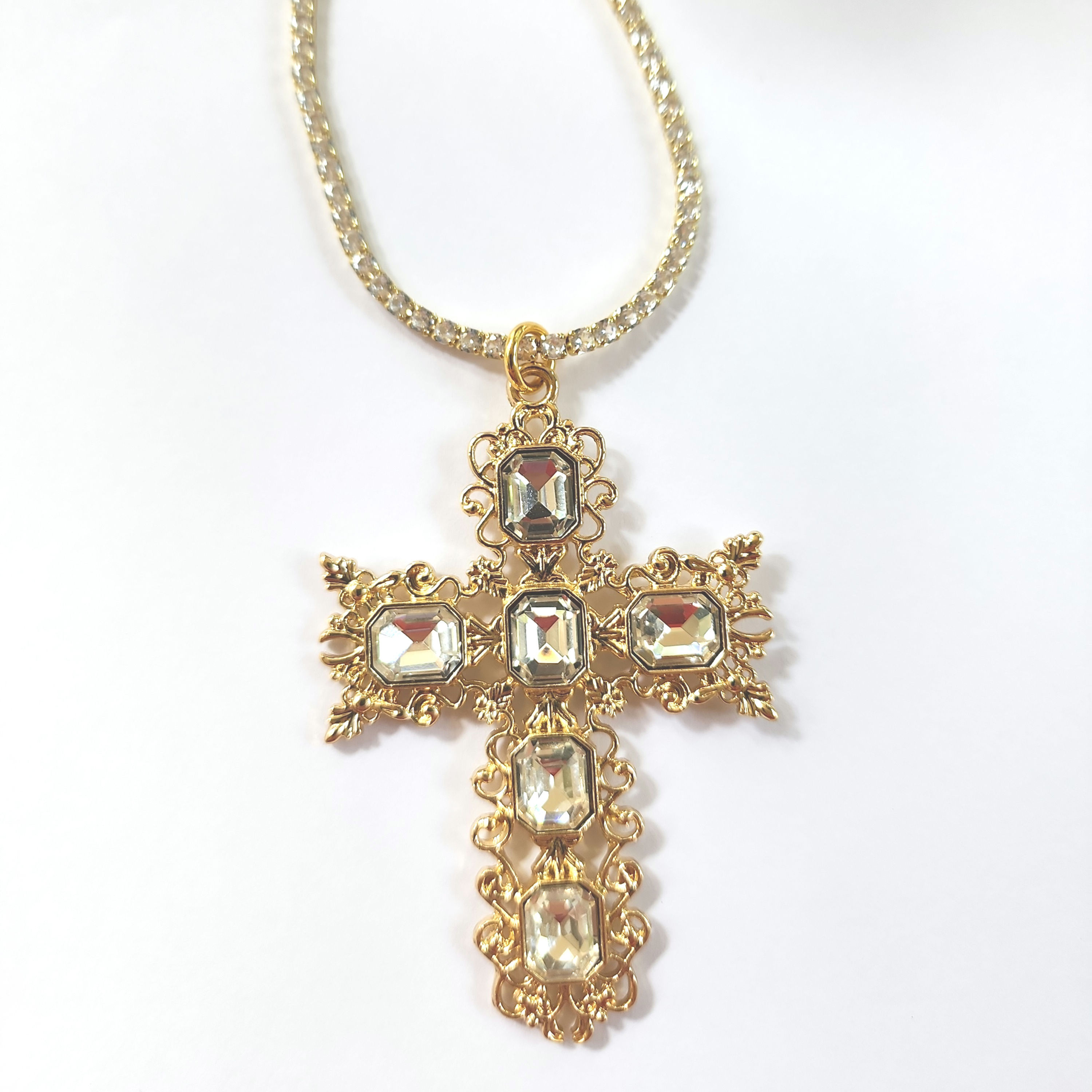 #19  16" Rhinestone Cross Necklace 