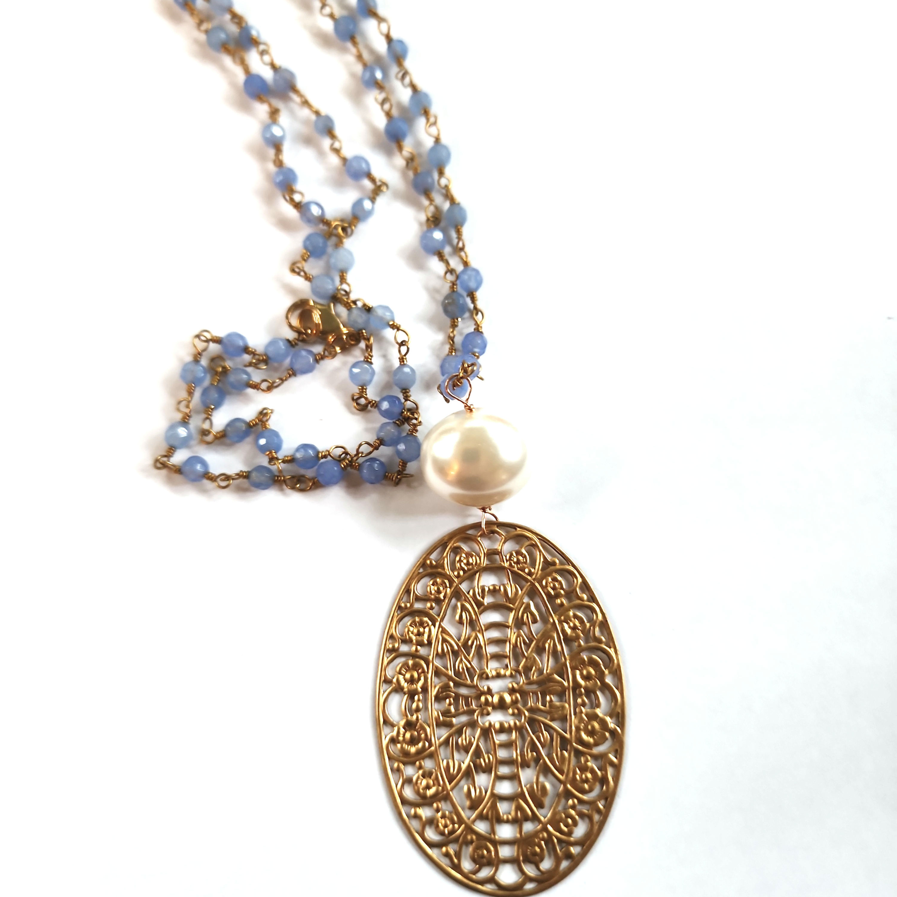 #99  30" Rosary chain w/ pearl and pendant 