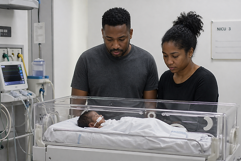Parents looking at child in incubator