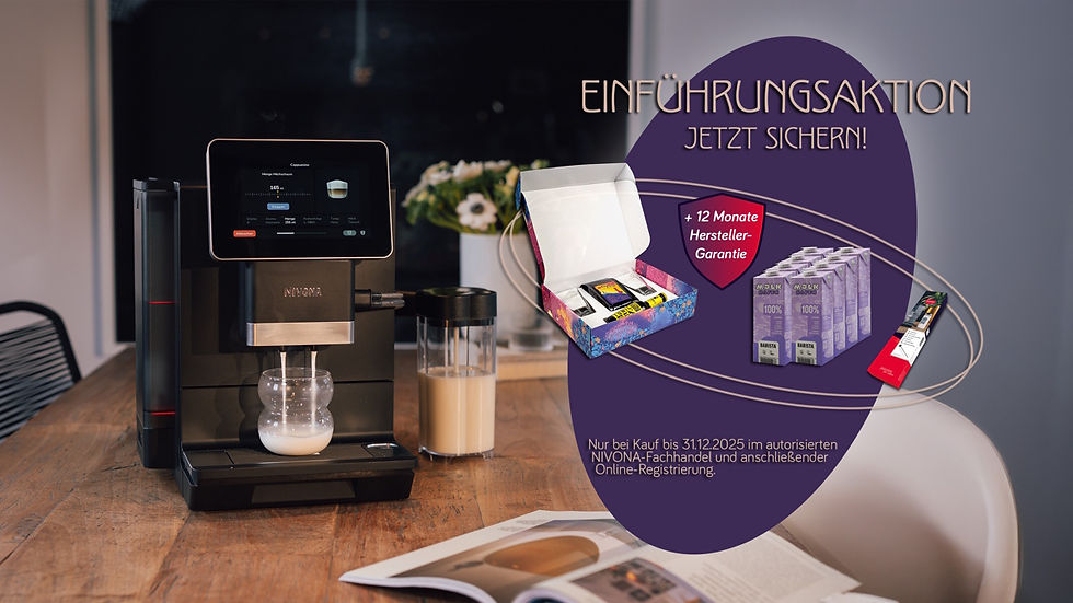 Zur Markteinführung der neuen 9000er Serie starten Nivona und Mølk, der Frankfurter Spezialist für pflanzliche Milchalternativen, eine gemeinsame Sonderaktion. Käufer eines Kaffeevollautomaten aus der neuen 9000er Serie erhalten bis zum 31. Dezember 2025 nach Online-Registrierung ein Premium-Paket mit acht Litern Oat Mølk: Barista-Hafermilch und weiteren Extras im Gesamtwert von ca. 140 Euro.