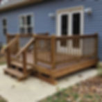 8x10 stained wood deck for mobile homes in Texas with railing and steps