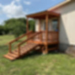6x8 stained portable porch with standard roof and low-rise 4-inch steps for mobility-friendly access.