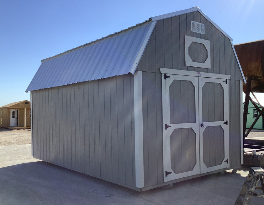 10x16 Best Value Lofted Barn in Smoke with Mushroom Trim