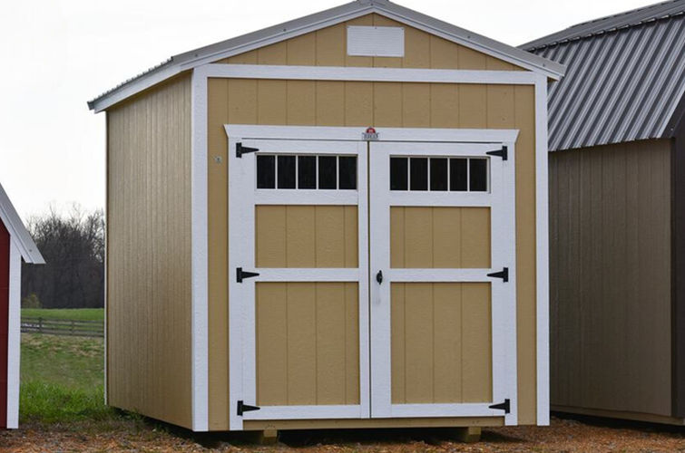 10x16 Utility storage shed with transom door windows.