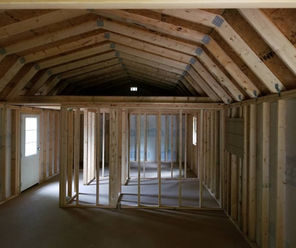 Main floor wall framing on a lofted barn cabin for a shed to home, studio cabin type building.