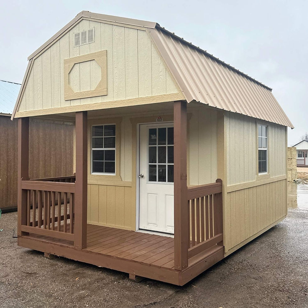 10x16 Derksen lofted cabin with porch and two tone siding