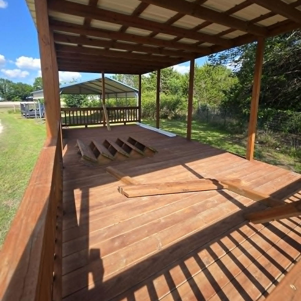 Thumbnail: Covered porch showing stained deck flooring and open seating area