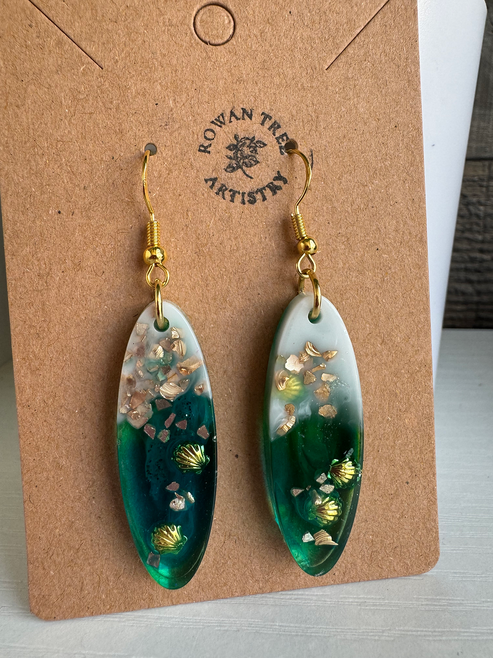 Aquatic Resin Earrings with Gold Leaf Accents