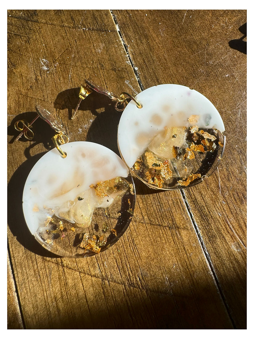 Thumbnail: Gold Flecked Circular Resin Earrings with Textured Studs