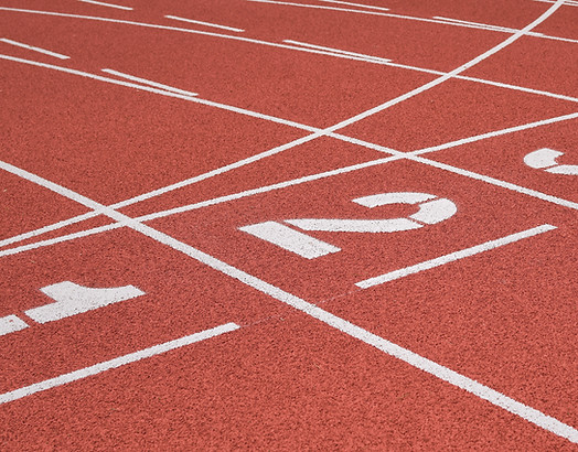 Running track zoomed in on lanes 1 and 2.