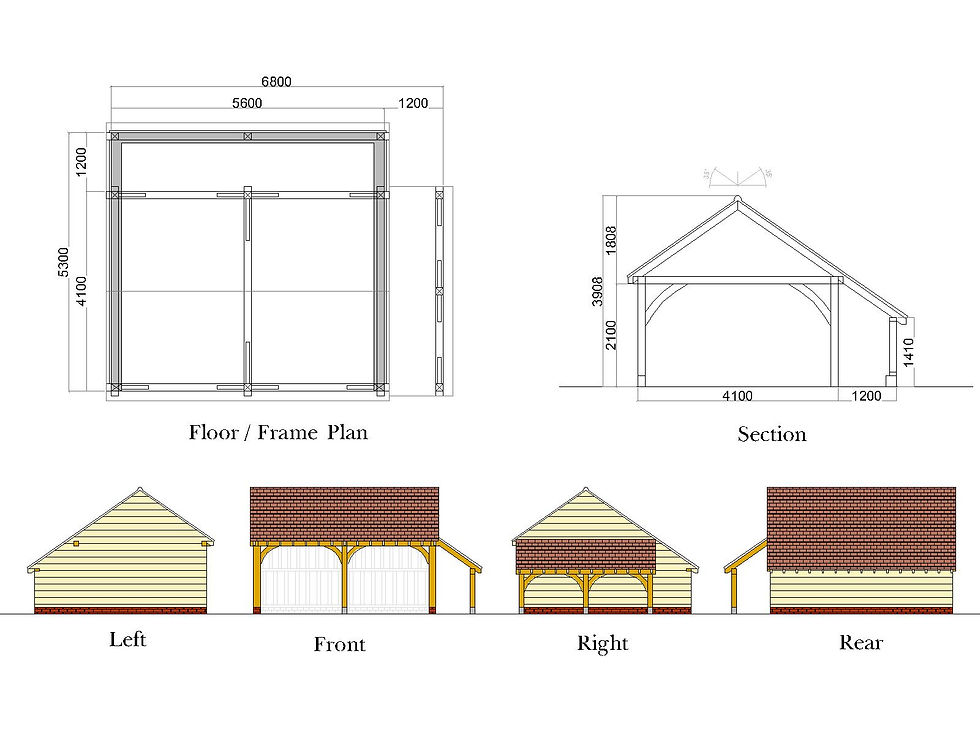 2 bay oak framed lodge with barn hips outshot right hand side