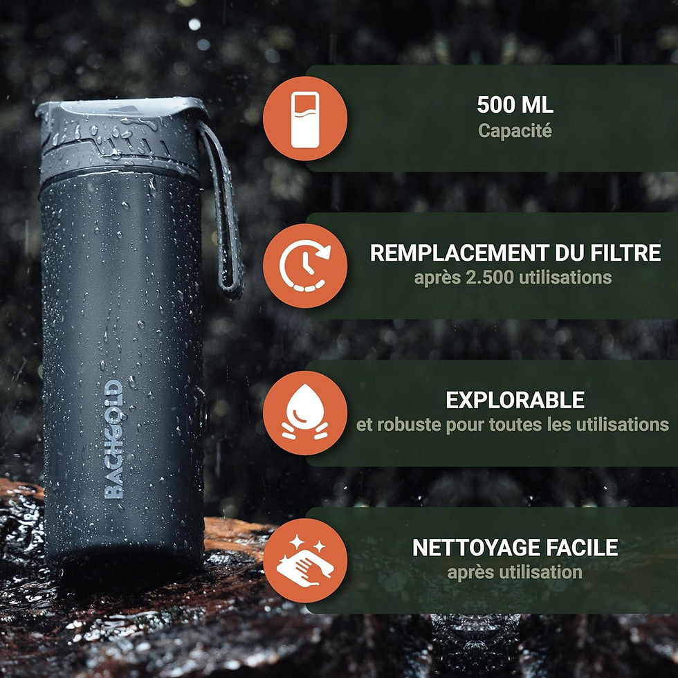 Thumbnail: Gourde de survie BACHGOLD portable – idéale pour randonnée, camping, voyage