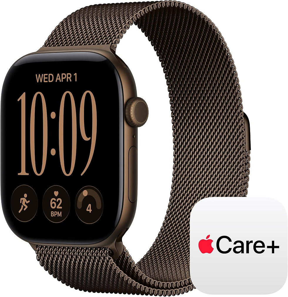 Apple Watch Series 12 with black and gold case and brown metal mesh band