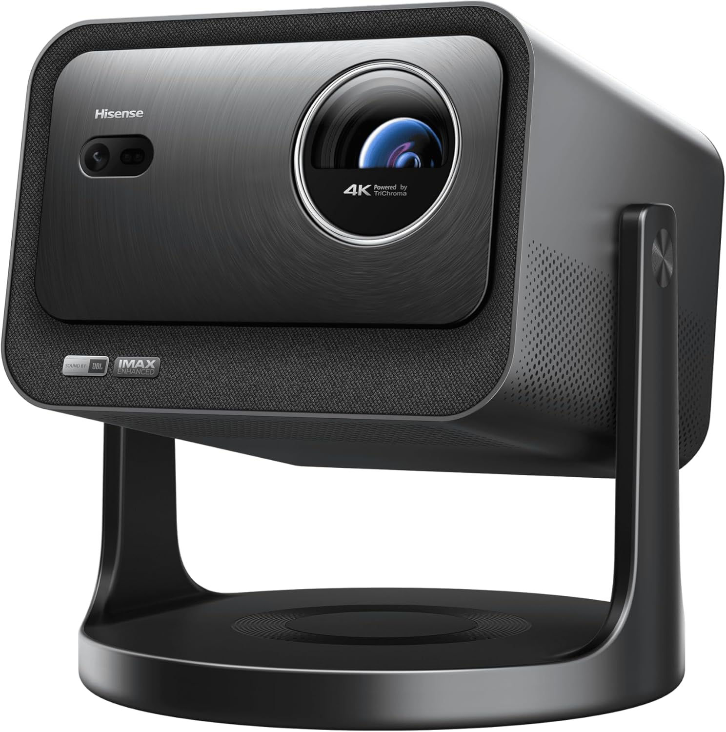 Hisense M2 Pro, vidéoprojecteur noir sur support inclinable, objectif visible