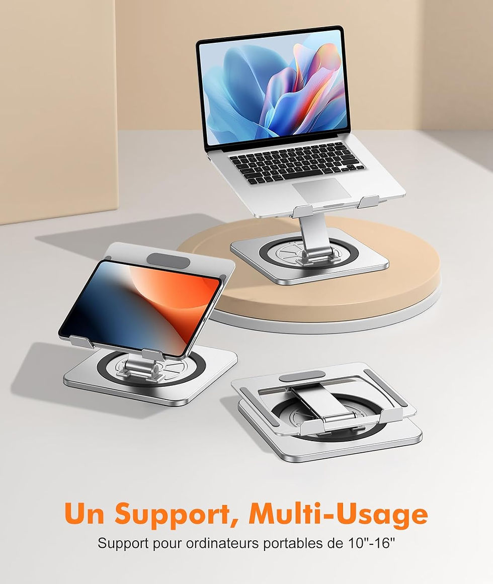 Miniature : Support Ordinateur Portable Rotation 360°, Support PC Portable Bureau Réglabl