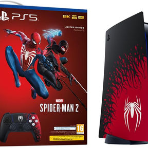Console PS5 édition limitée Marvel Spider-Man 2 avec manette DualSense assortie et packaging collector rouge et noir