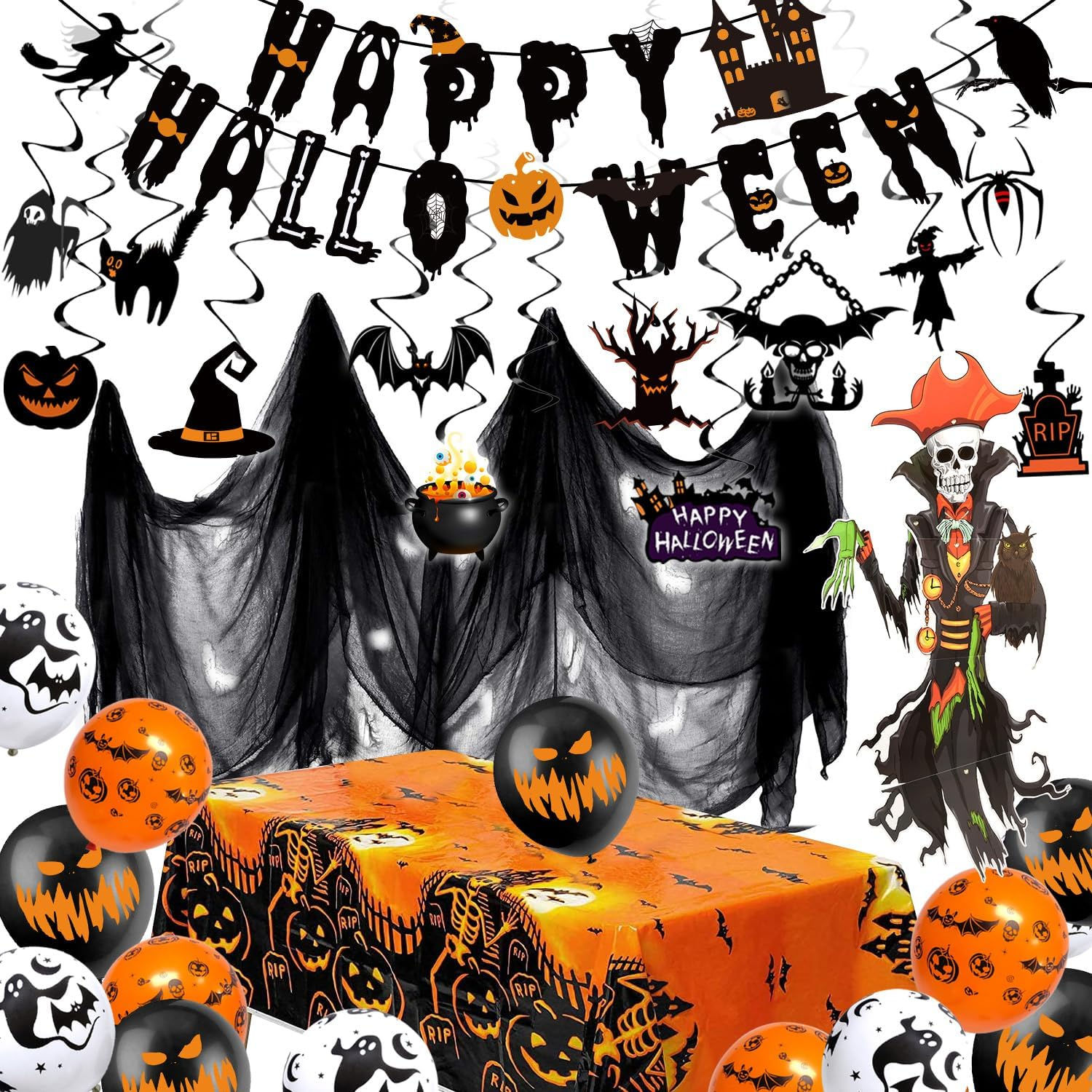 Humairc Décoration Halloween Ballon Halloween - Bannière Ballon Nappe Fantôm