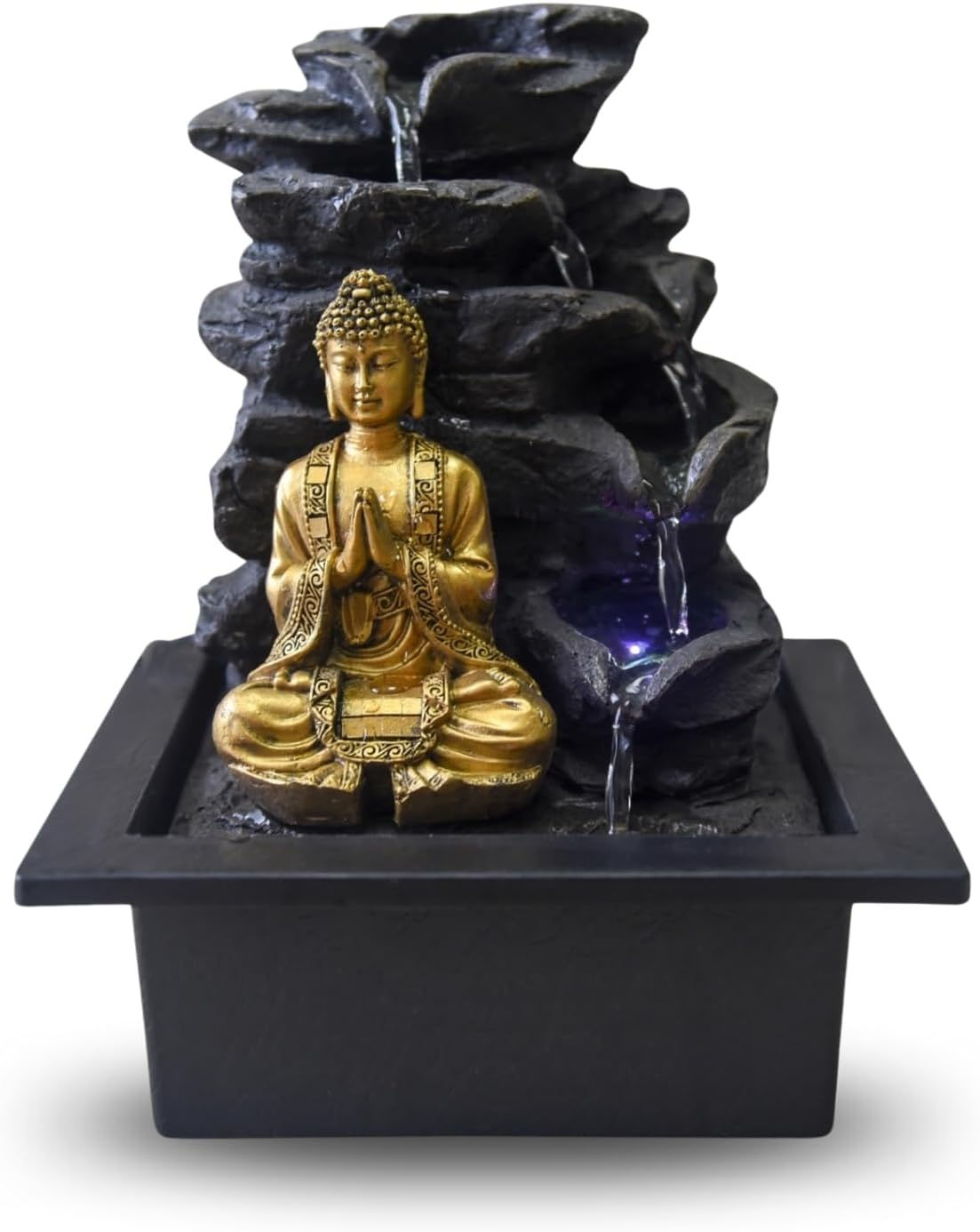 Fontaine d’Intérieur Cascade Bouddha Lotus Lumière LED Colorée, Décoratio