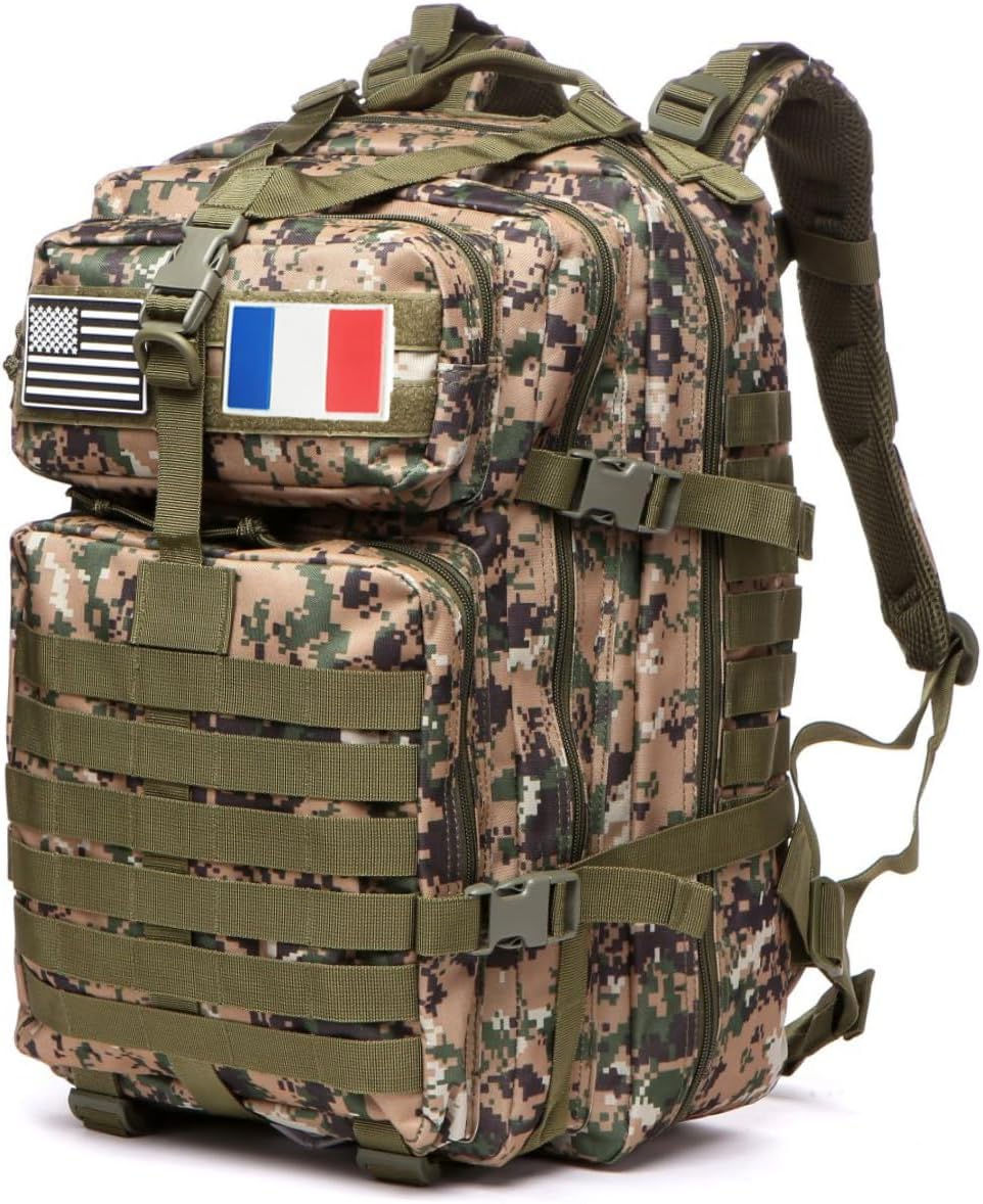 Sac à dos tactique MOLLE GUJOIN en motif camouflage avec écusson tricolore