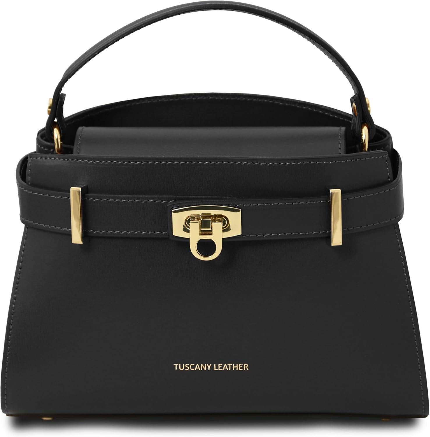 Sac cabas en cuir noir Tuscany Leather Maisy avec poignée et fermoir doré, fabrication italienne.