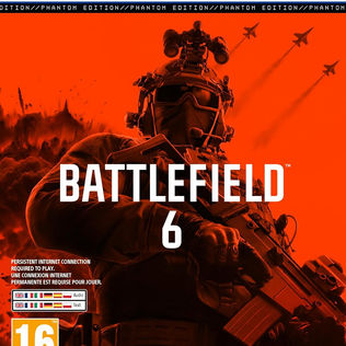 Battlefield 6 – gros plan sur soldat d’élite armé, fond rouge intense et titre officiel du jeu