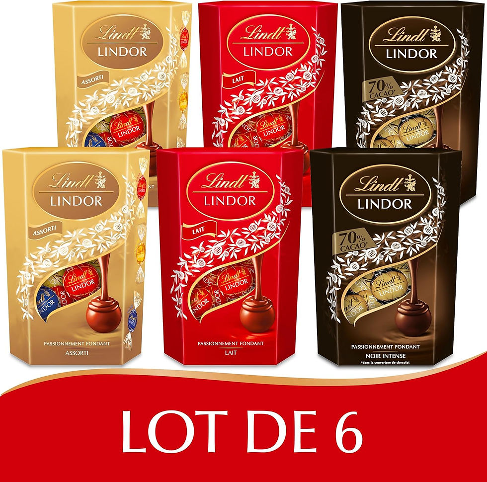 assortiment Lindt LINDOR lait noir blanc lot de 6