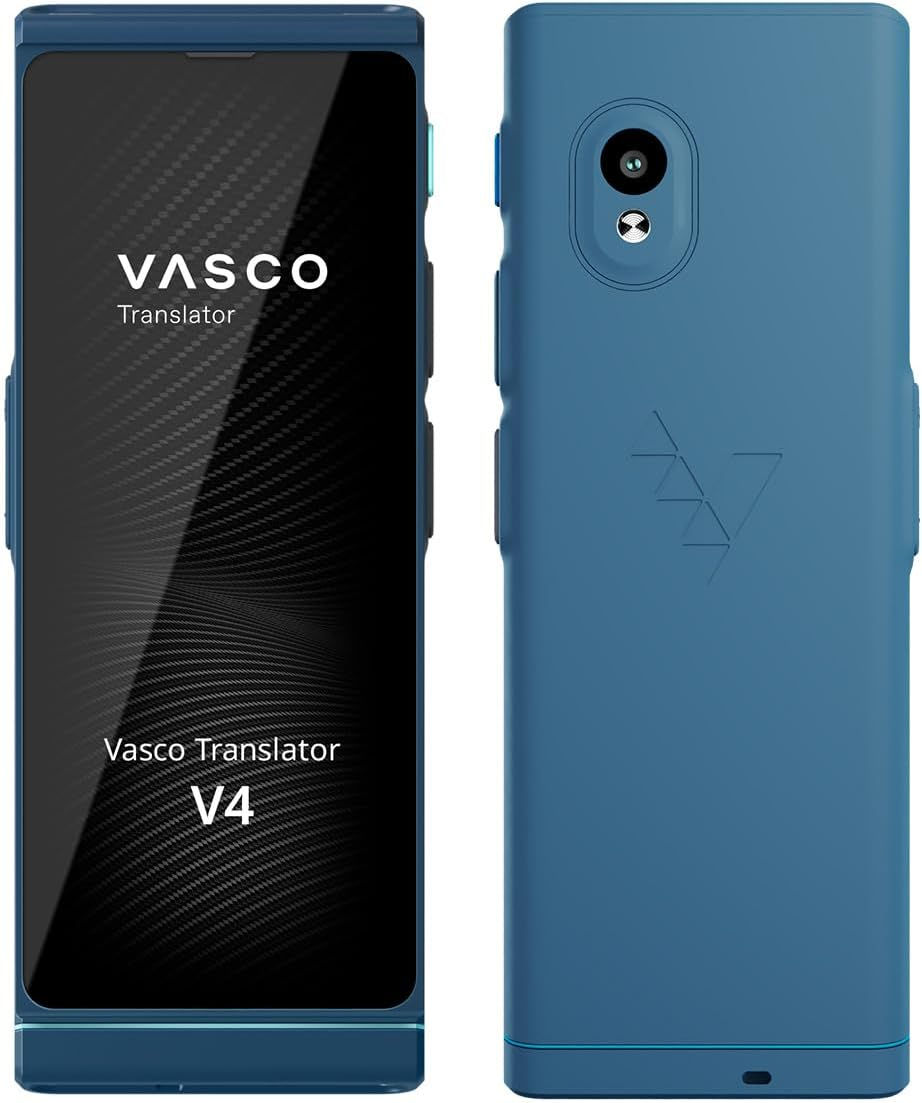 Vasco Translator V4 bleu, vues avant et arrière du traducteur de poche