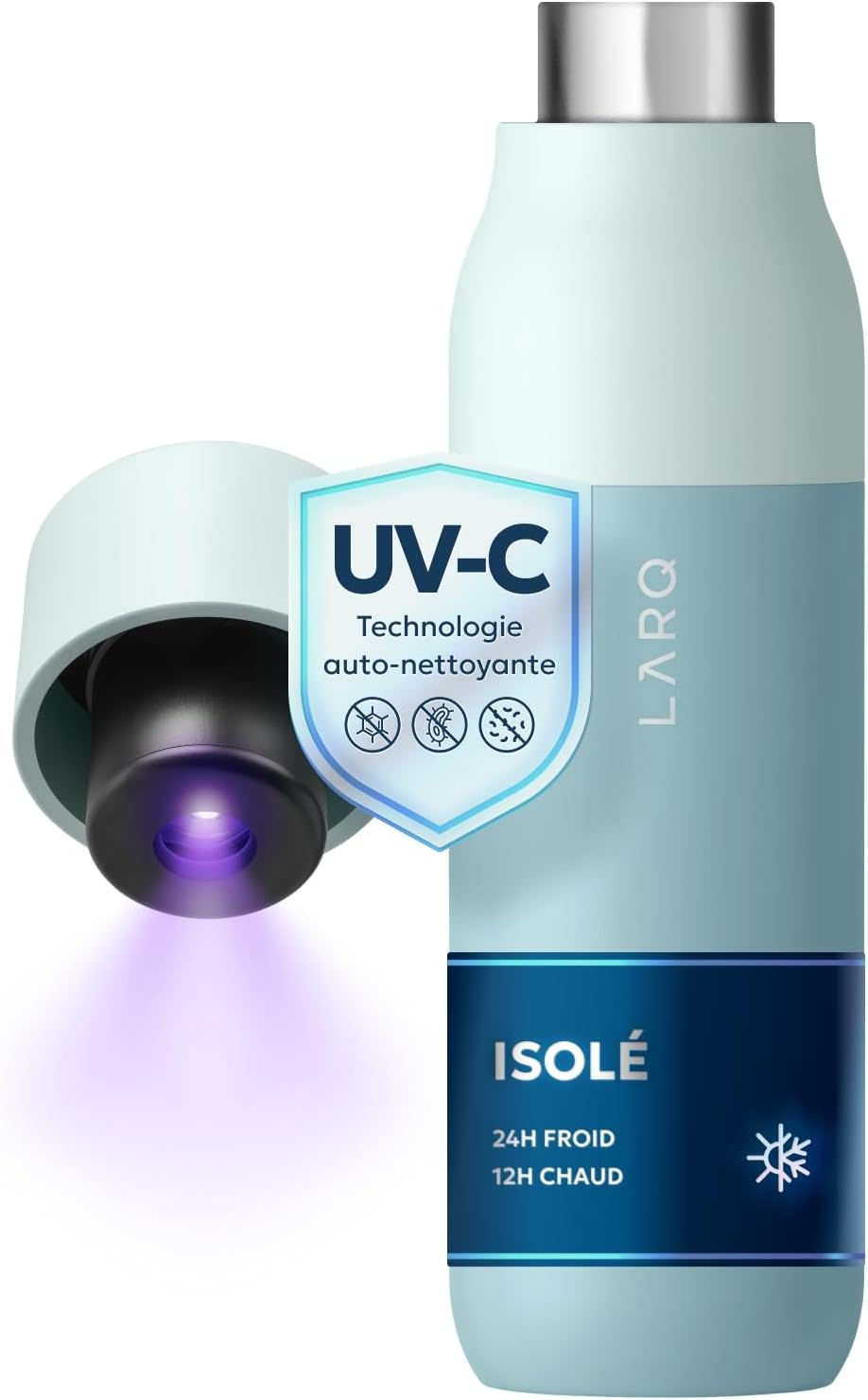 LARQ Bottle PureVis, gourde bleu clair avec bouchon UV-C illustré