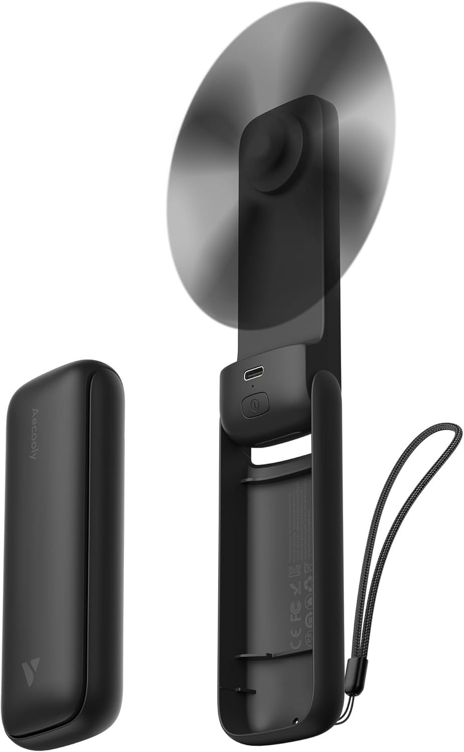 Thumbnail: Mini ventilateur portable AECOOLY noir rechargeable USB pour fortes chaleurs