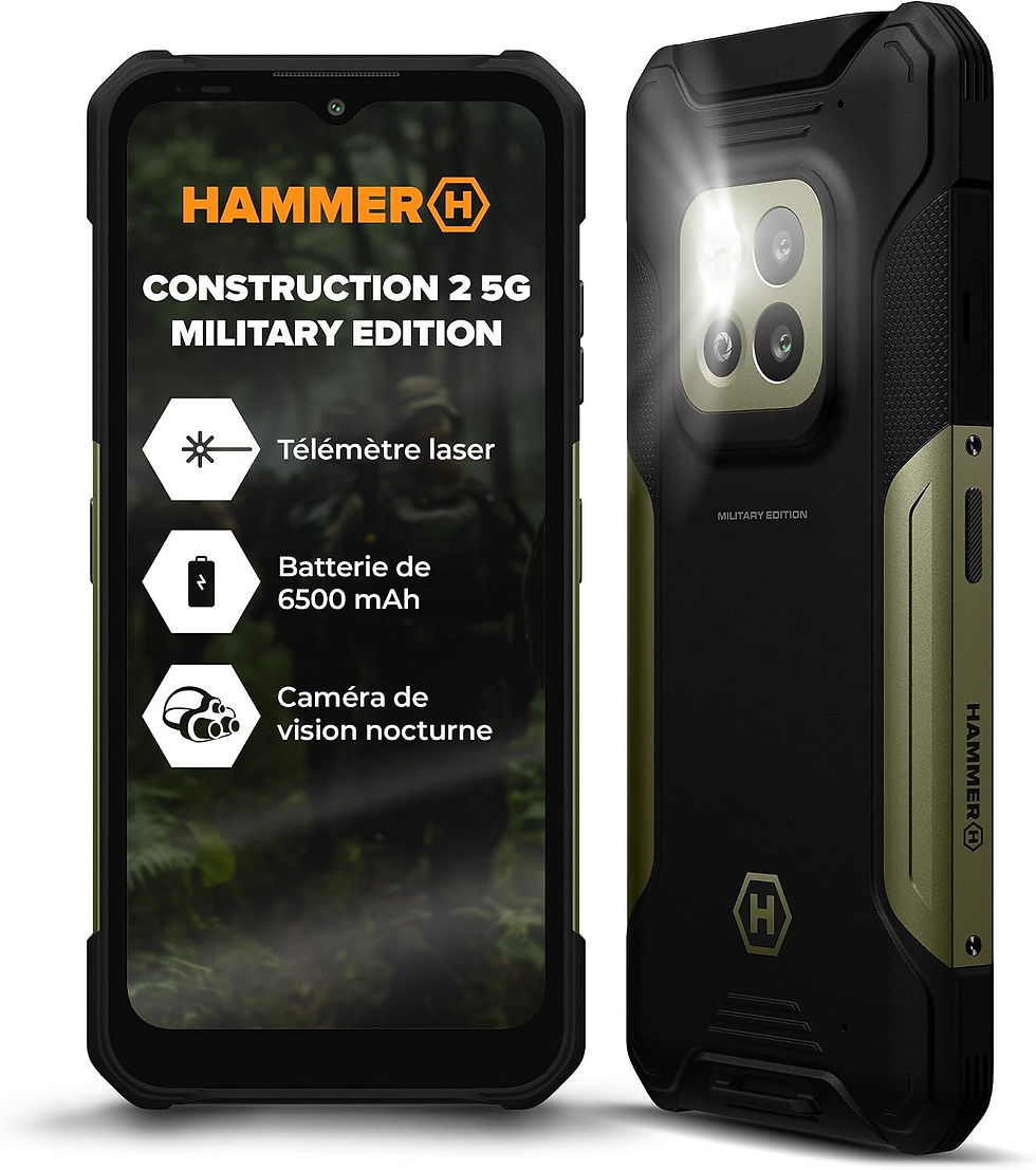 Visuel HAMMER Construction 2 5G Military Edition indiquant les fonctions du modèle avec vue arrière