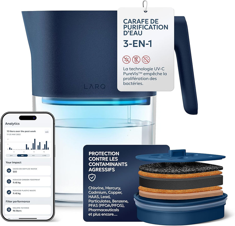 LARQ Pitcher PureVis, carafe bleue avec filtre, lumière UV-C et application