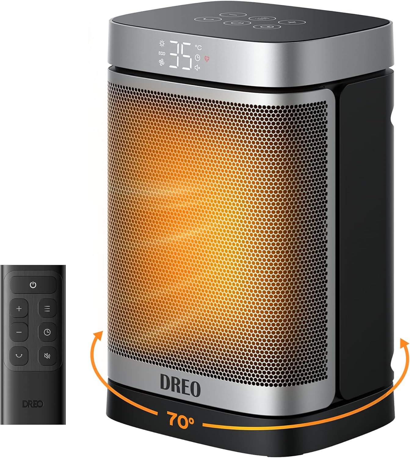 Dreo Atom One – Chauffage céramique 1 500 W oscillant 70°, argent