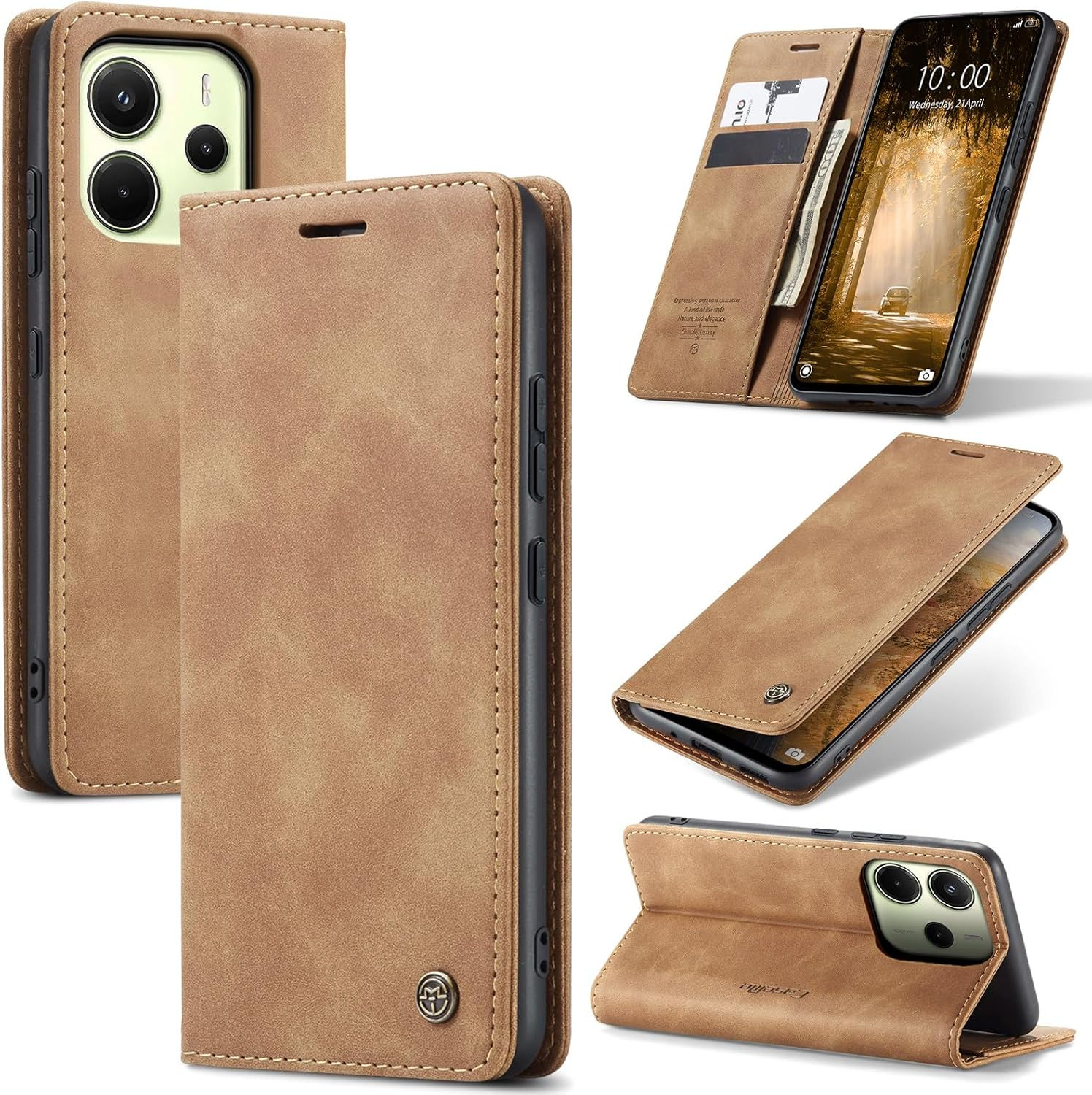 Coque portefeuille en cuir brun Azororo pour iPhone 16 Pro Max avec rabat magnétique et protection intégrale