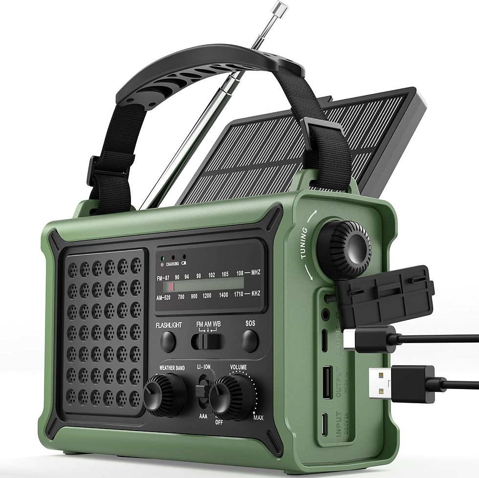 ROCAM, radio de secours verte avec panneau solaire, antenne et manivelle