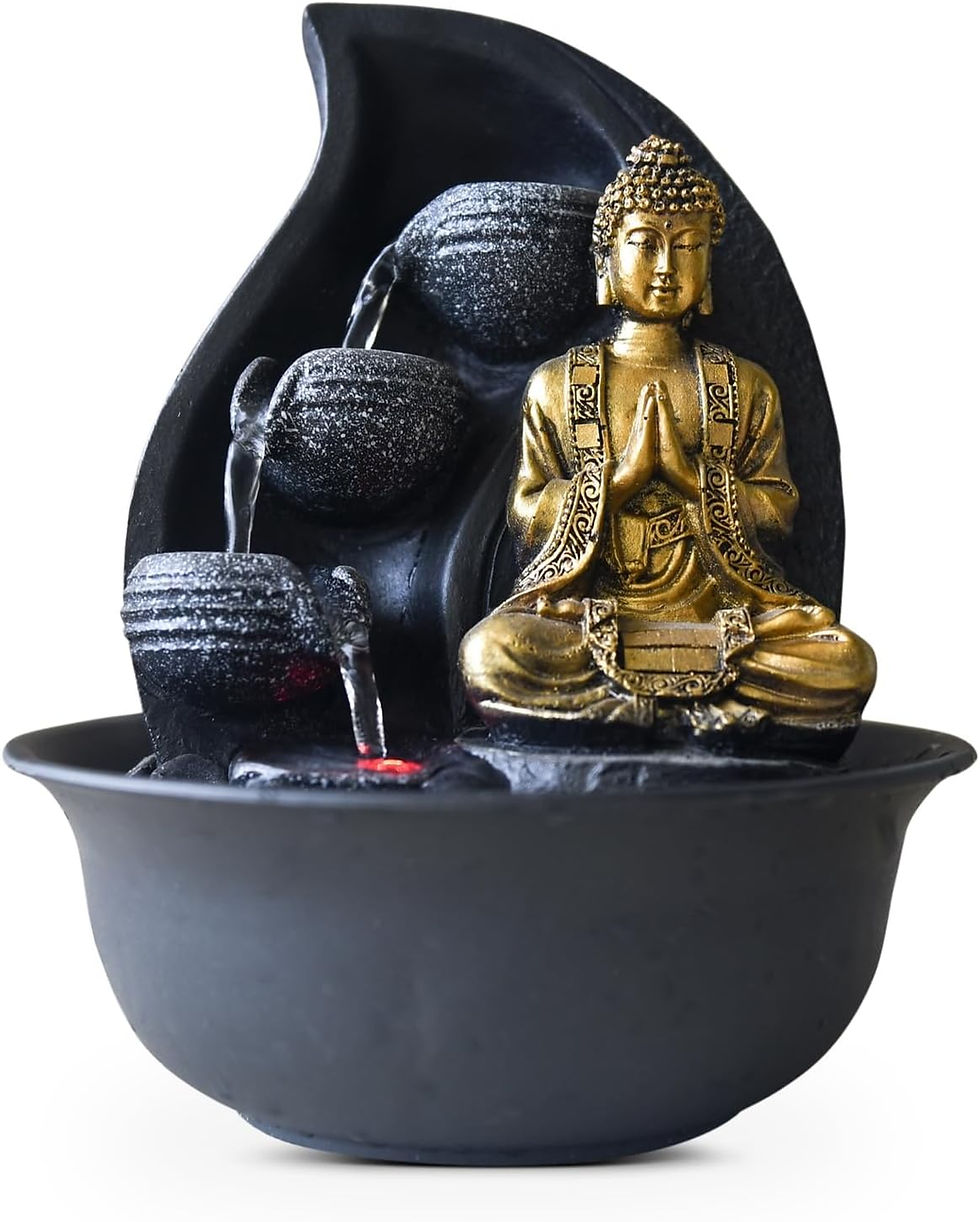 Thumbnail: Fontaine d’Intérieur Cascade Bouddha Lotus Lumière LED Colorée, Décoratio