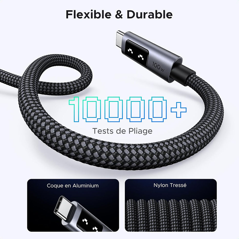 Miniature : Câble USB-C UGREEN nylon tressé 100W flexible et durable anti-emmêlement