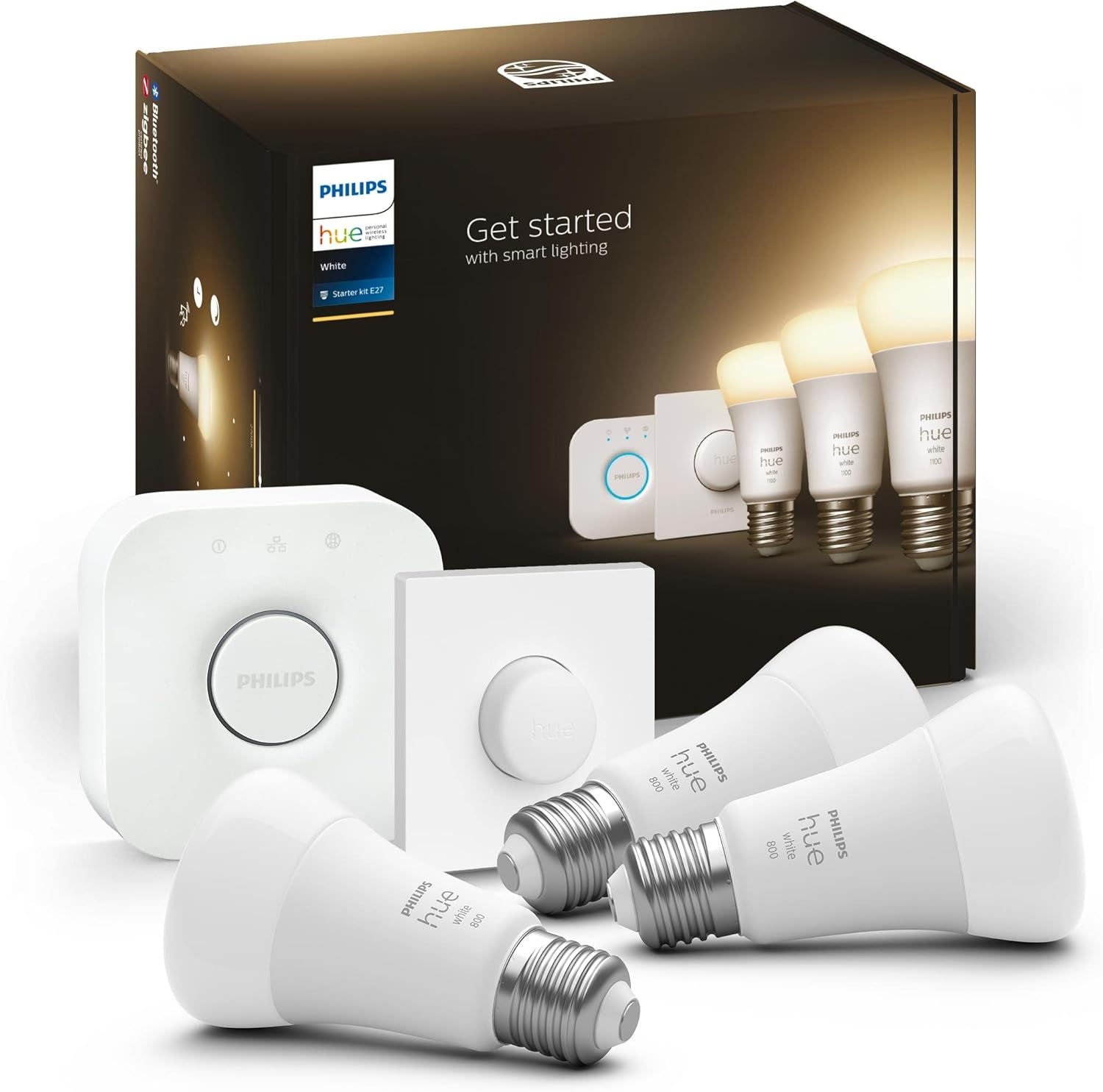 Philips Hue Kit de démarrage White Ambiance : 3 Ampoules LED Intelligentes et