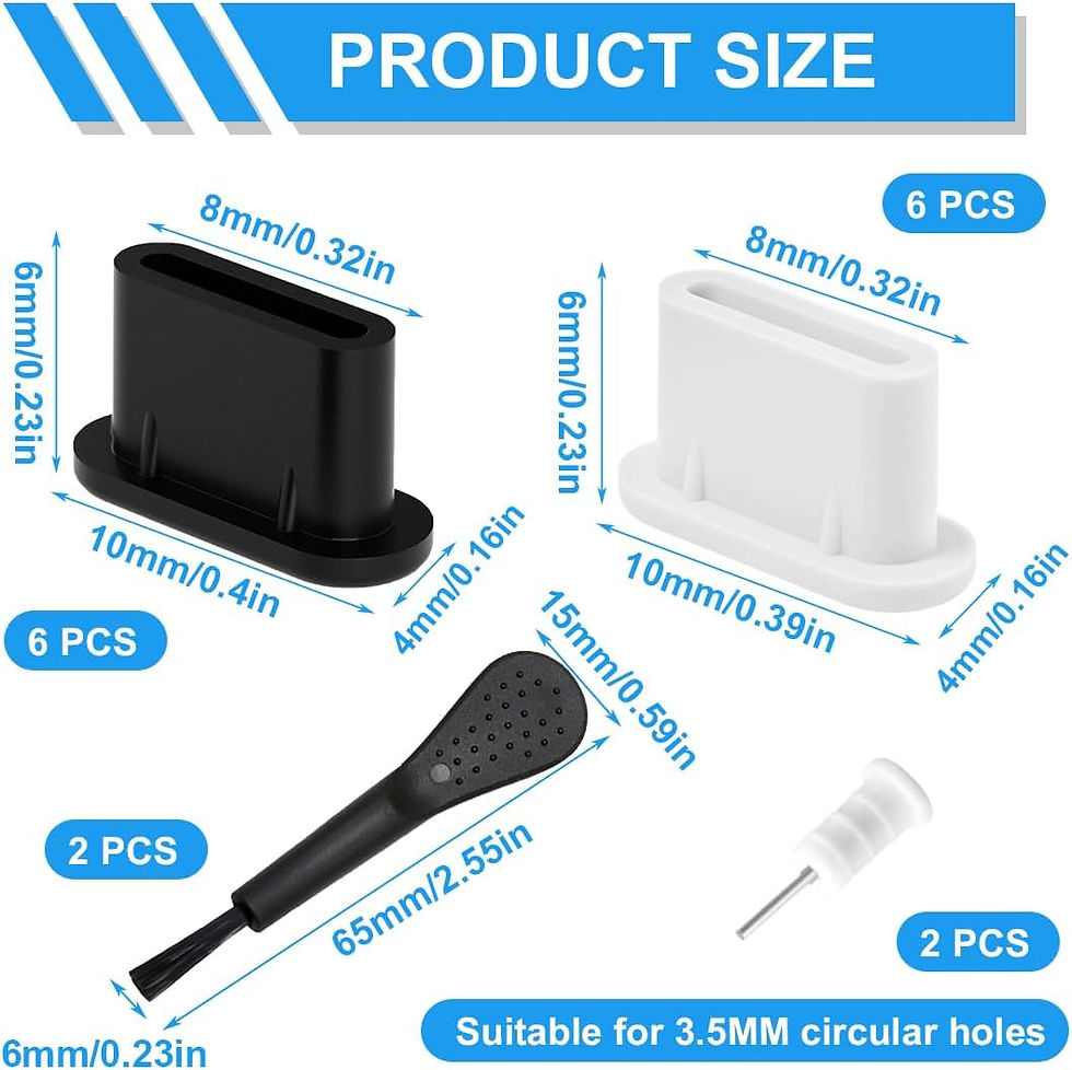 Miniature : Dimensions et détails du kit bouchons anti-poussière USB-C avec brosse et aiguille de nettoyage