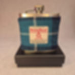 6oz stainless steel hip flask with Harris Tweed® No. A0216 sleeve, handmade in the Highlands