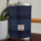 64oz stainless steel hip flask wrapped in Harris Tweed® A075, handmade in Scotland with cotton lining