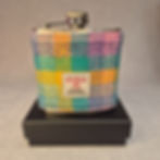 Handmade 6oz stainless steel hip flask with Harris Tweed® Light Pastels sleeve, presented in silk-lined gift box with funnel.