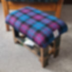 Handcrafted Harris Tweed blue/purple footstool made from reclaimed whisky staves