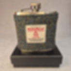6oz stainless steel hip flask with Harris Tweed® No. 305 sleeve, handmade in the Highlands.